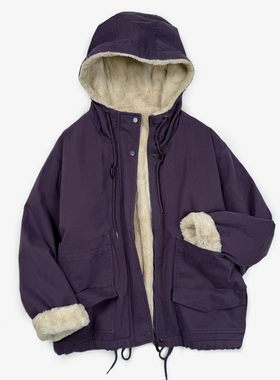 25WT105 Found+工装风连帽派克棉服女加绒加厚保暖外套宽松棉袄