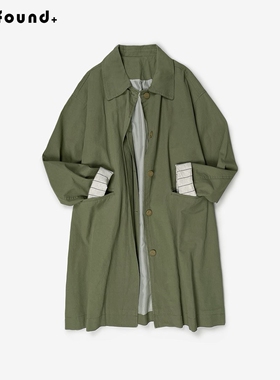 24WT36 Found+2025秋季高定 撞色袖拼接中长款风衣外套女宽松紫色