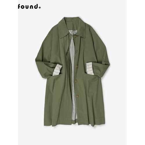 24WT36 Found+2025秋季高定 撞色袖拼接中长款风衣外套女宽松紫色