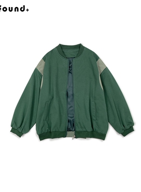 202WT09 F+23新款复古绿色棒球服异素材撞色拼接飞行服夹克短外套