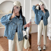 港味经典 夹克牛仔褂 口袋短款 款 皮标牛仔外套女春酷帅翻领宽松工装