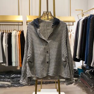 【晓艾档口实拍】时尚花边蕾丝娃娃领格子衬衣女夏季新款通勤衬衫