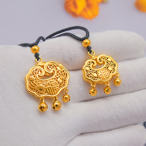 新款磨砂福字长命锁百搭项链