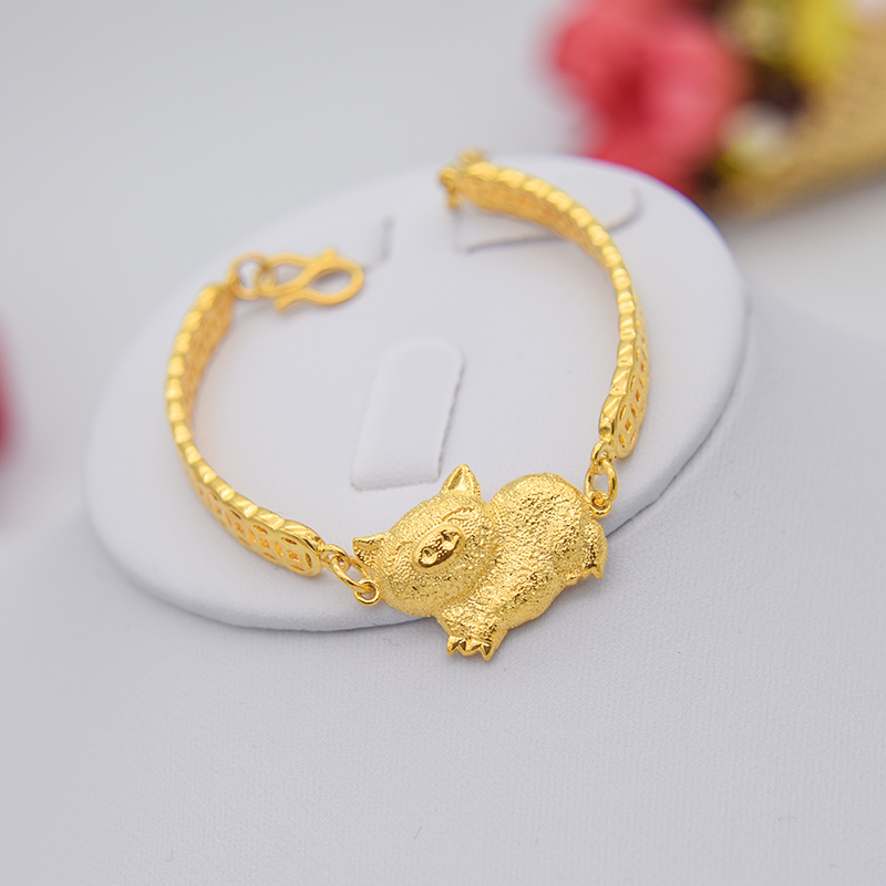 沙金小猪手链女金钱久久不掉色