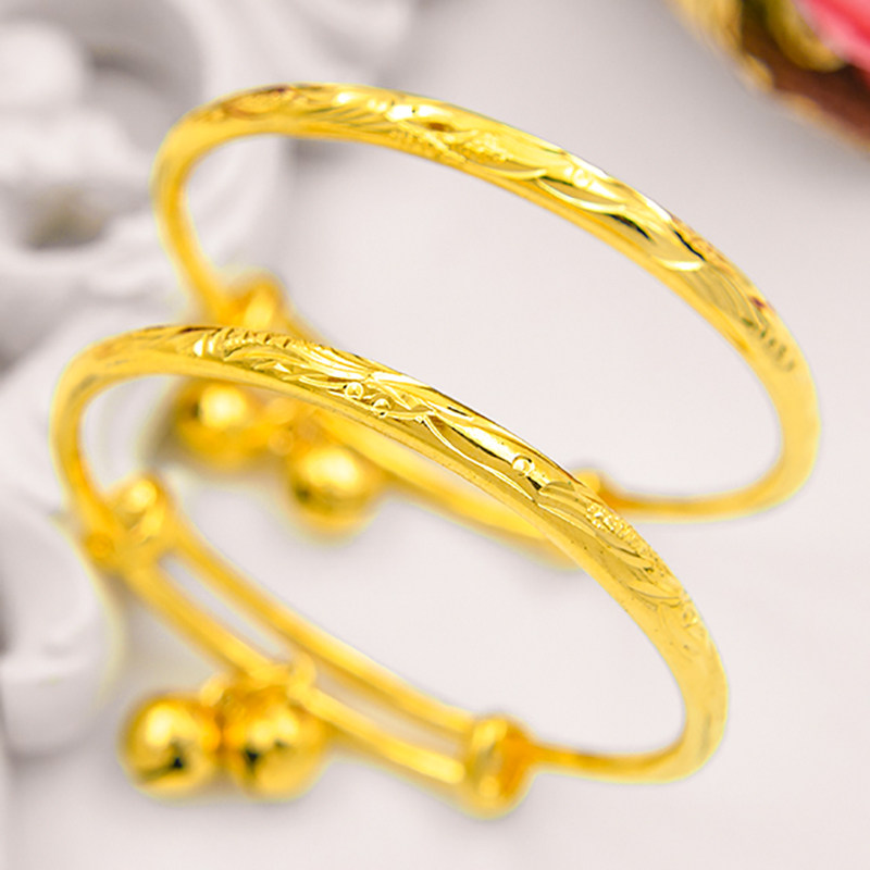 仿黄金儿童手镯实心饰品宝宝沙金婴儿满月周岁礼物光面宝宝手环