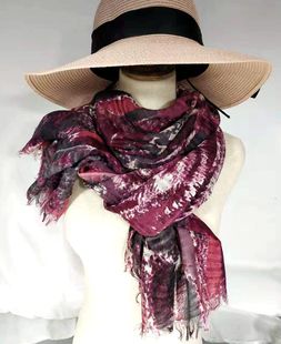 外单尾货秋薄款10%羊绒90%羊毛加长扎染风格围巾披肩75*210