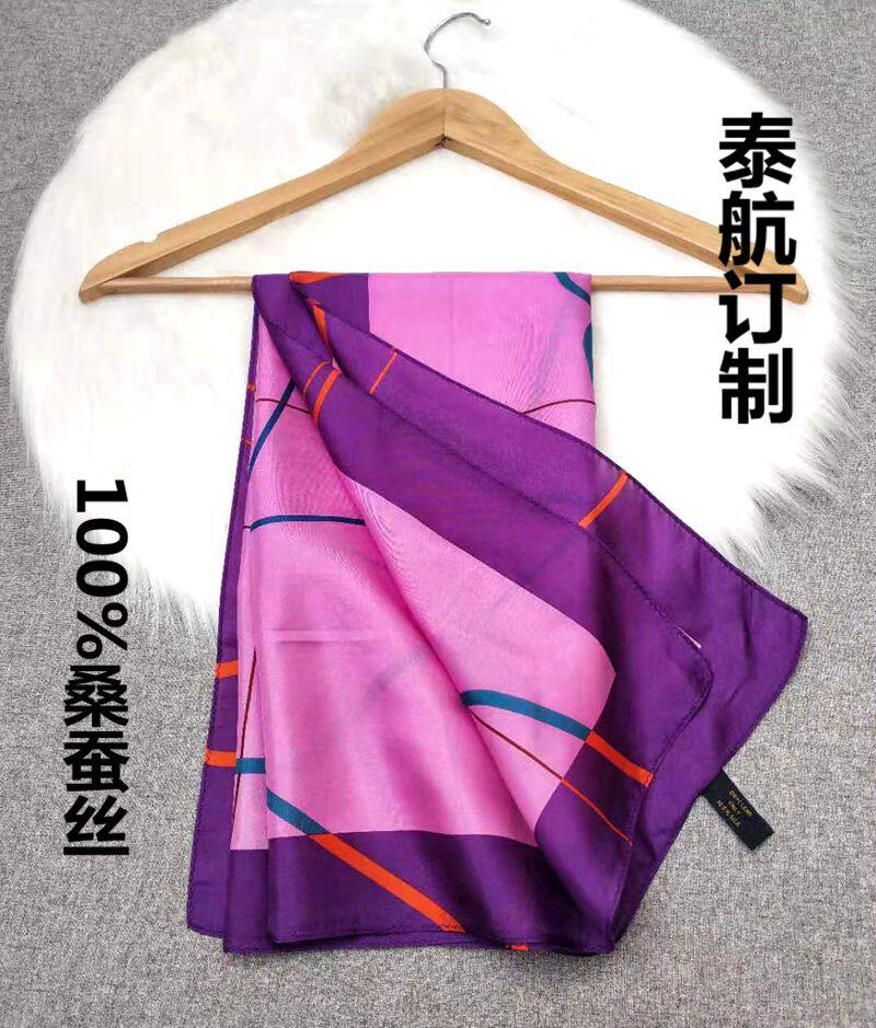 泰国订单航空公司礼品100%桑蚕丝真丝约75*75cm方巾丝巾围巾