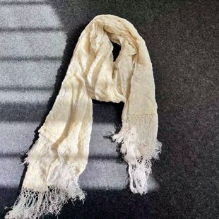 瑕疵略明显100%桑蚕丝真丝绒米白色55*200厘米秋冬款长围巾披肩
