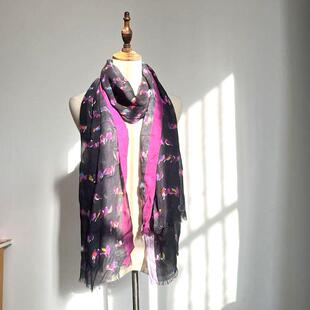 样货特价100%黏胶纤维百鸟印花75*200厘米薄款围巾披肩