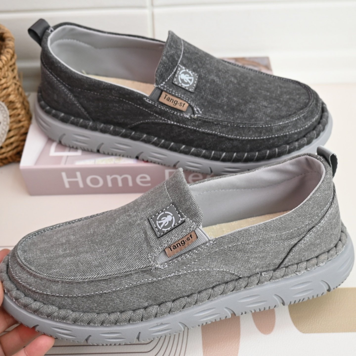 26春秋老北京牛仔帆布透气宽脚圆头懒人鞋超轻软底休闲工作男单鞋,流行男鞋,布鞋,淘宝优惠券,粉丝福利购,淘宝优惠卷