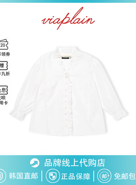 【现货】韩国viaplain衬衫新款微透荷叶边捏褶长袖上衣女吴小姐
