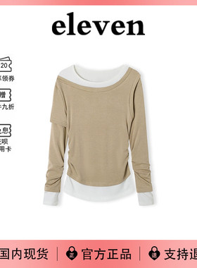 【现货】韩国Eleven迪力热巴同款气质减龄假两件圆领撞色长袖T恤