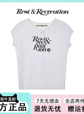 现货Restandrecreation赵露思同款rr字母印花修身短款纽扣T恤上衣