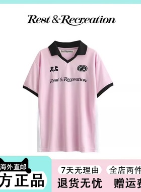 现货 韩国restandrecreation翻领短袖T恤rr字母刺绣球衣宽松上衣