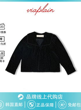 【现货】韩国viaplain波点天鹅绒衬衫女复古系带翻领2025春季新款