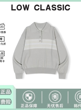 【现货】韩国LOW CLASSIC毛衣休闲翻领条纹针织衫上衣LOWCLASSIC