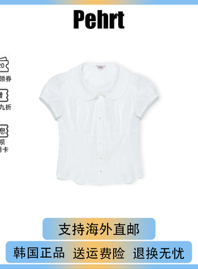 【现货】韩国正品pehrt衬衣Jennie同款娃娃领收腰短袖衬衫上衣女