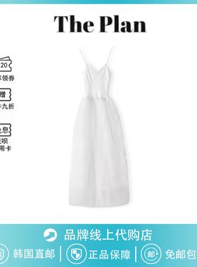 【现货】韩国the plan正品赵露思同款吊带修身无袖网纱拼接连衣裙