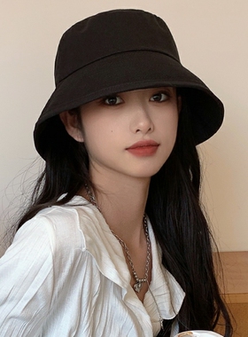 渔夫帽子女2023新款太阳帽百搭黑色显脸小水桶盆帽素颜遮脸韩国潮