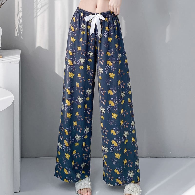 棉绸睡裤女士宽松大码夏季薄款九分裤空调长裤休闲家居裤子人造棉