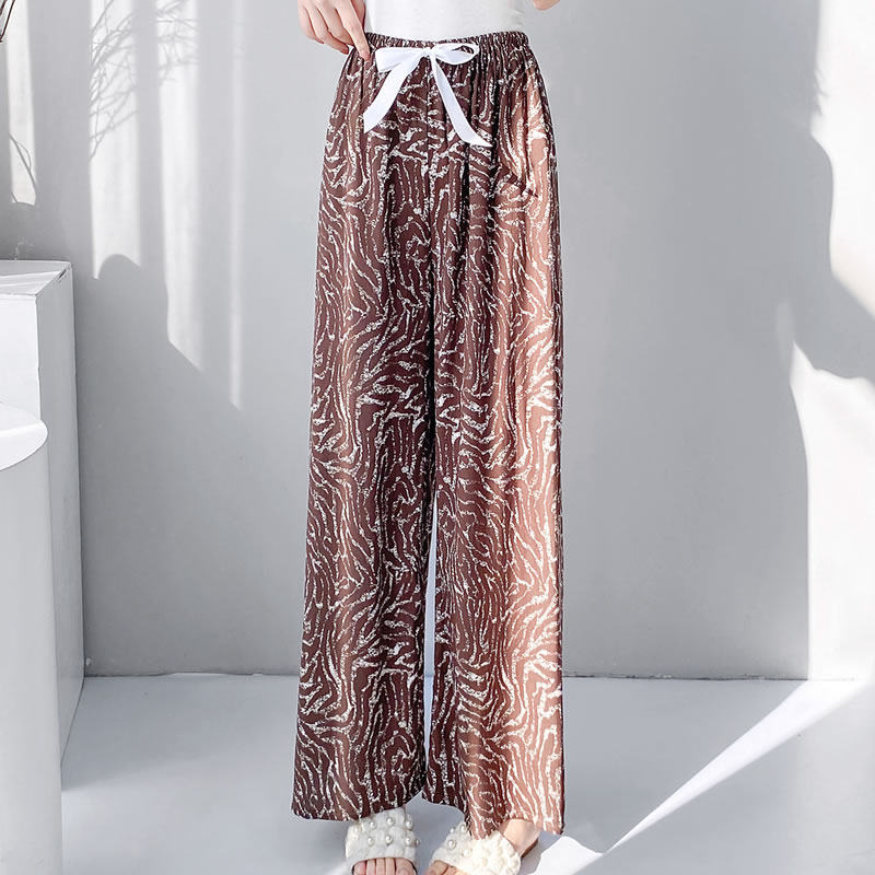 棉绸睡裤女士夏季薄款大码人造绵绸可外穿家居碎花九分裤子