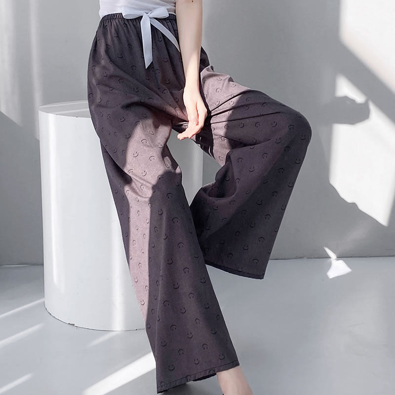 夏季棉绸睡裤女薄款甜美花九分裤吸湿排汗睡衣人造棉绸裤子