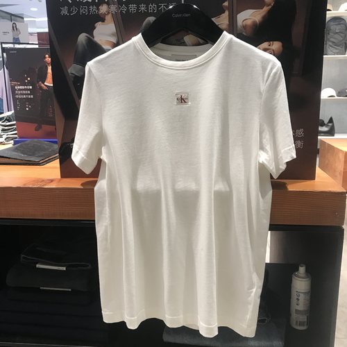 CKJeans白色小方标短袖T恤女