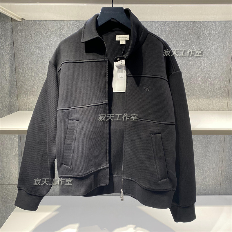 CK Jeans 2025早春新款男士复古休闲刺绣拉链翻领开衫卫衣J327071