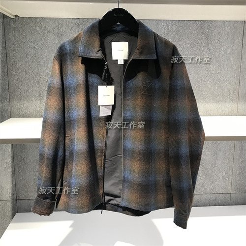 CK Jeans专柜正品 2025秋新款男士羊毛混纺法兰绒格纹外套4LD425G