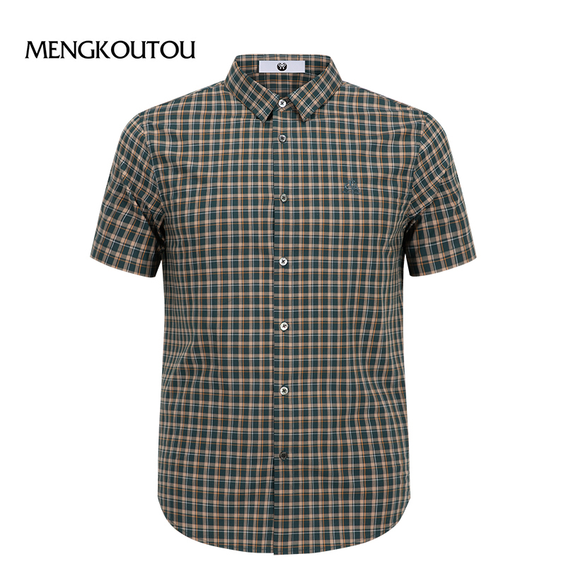 蒙口透男士夏季薄款绿格百搭衬衫