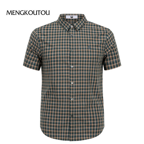 蒙口透男士夏季薄款绿格百搭衬衫