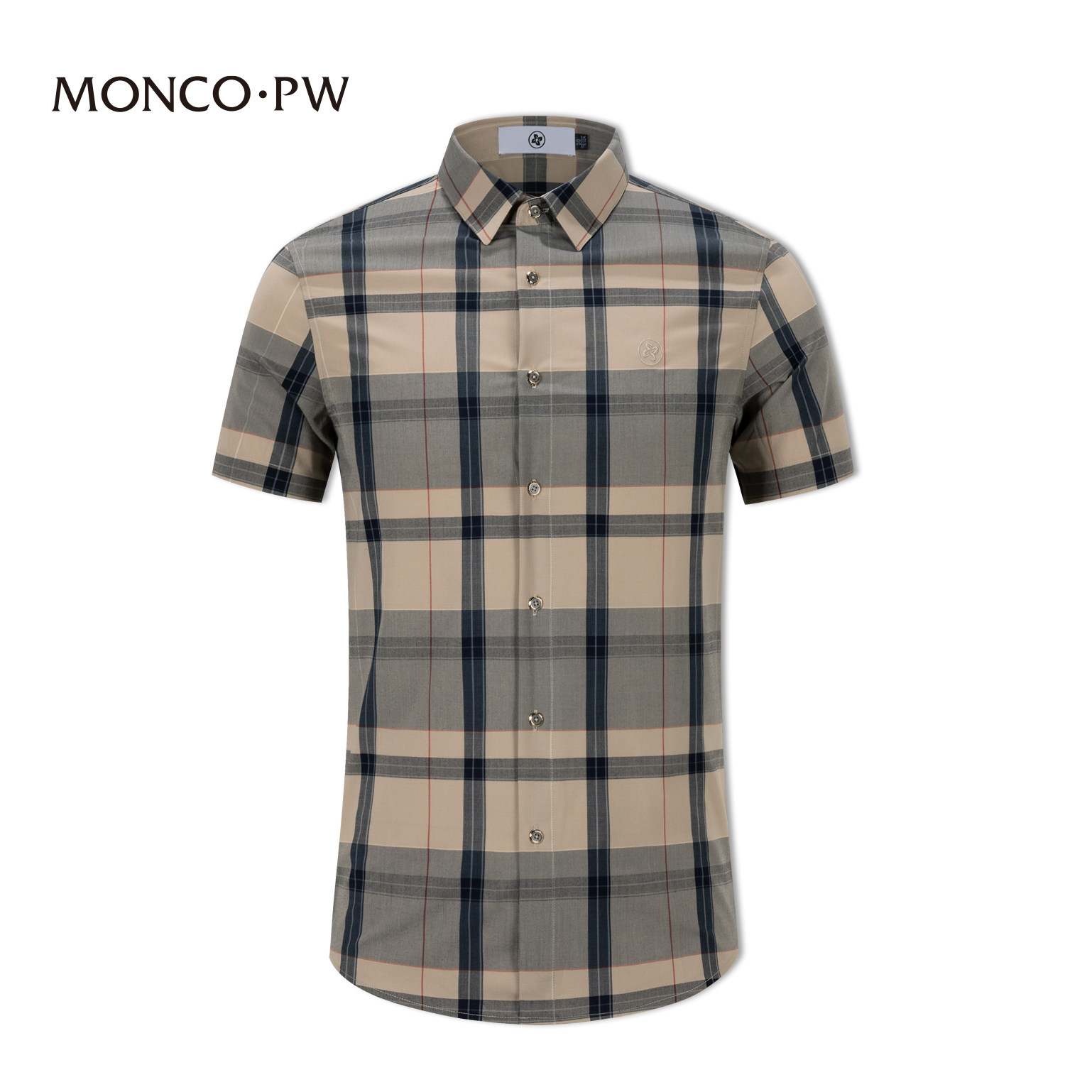 蒙口透翻领短袖经典格纹速干透气图片
