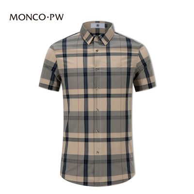 蒙口透翻领短袖经典格纹速干透气