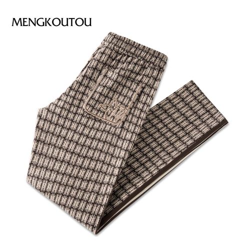 蒙口透男士春秋高端格纹休闲裤