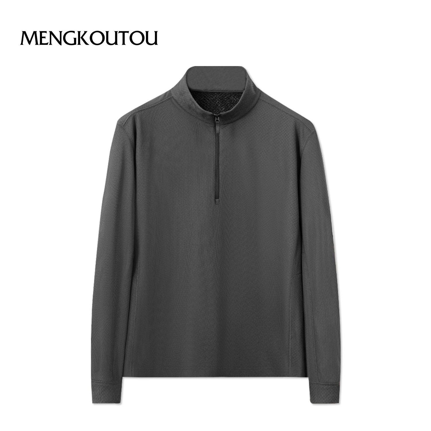 蒙口透男士厚款加绒长袖立领T恤