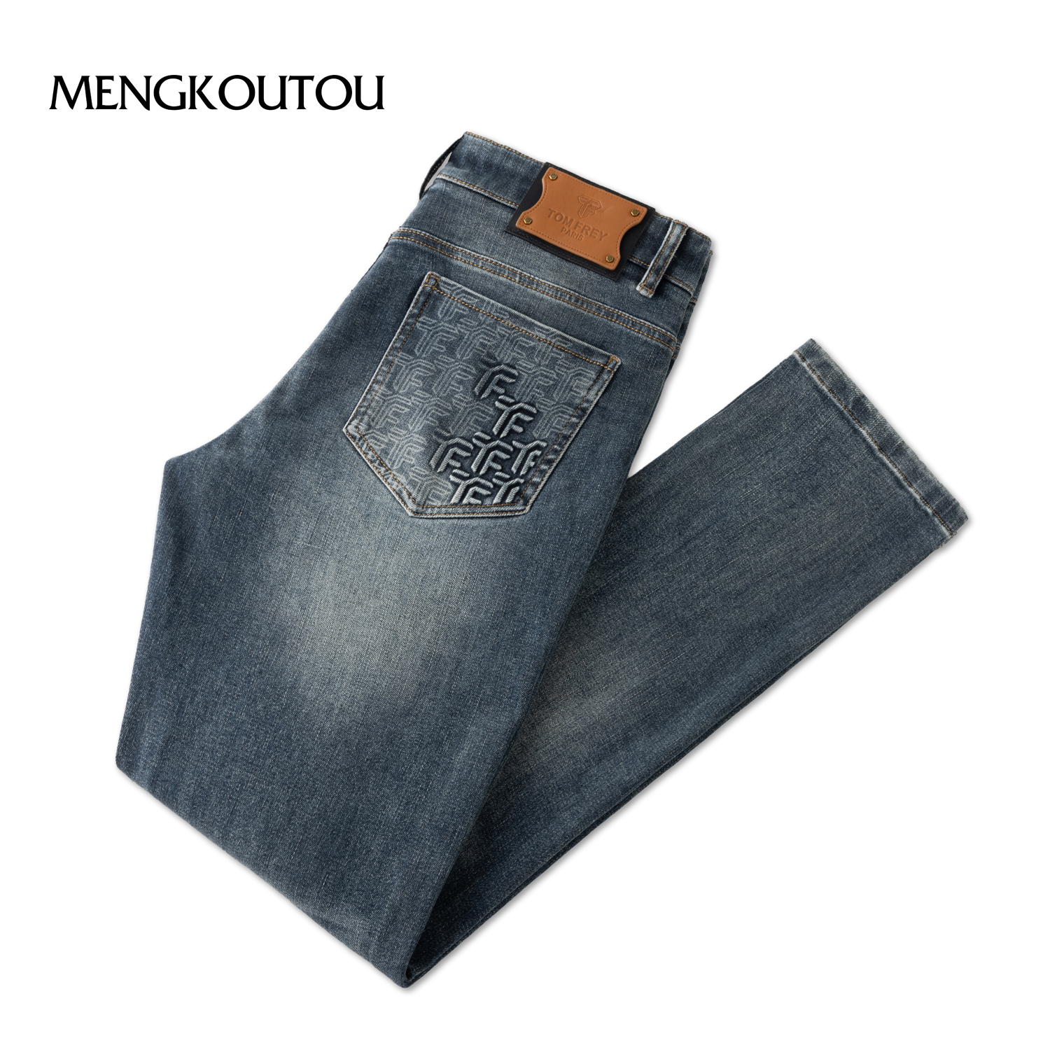 蒙口透时尚百搭舒适怀旧兰牛仔裤