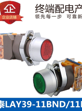 正泰 LAY39-11BN 红色 绿色 点动按钮开关带灯 平头自复位 1开1闭