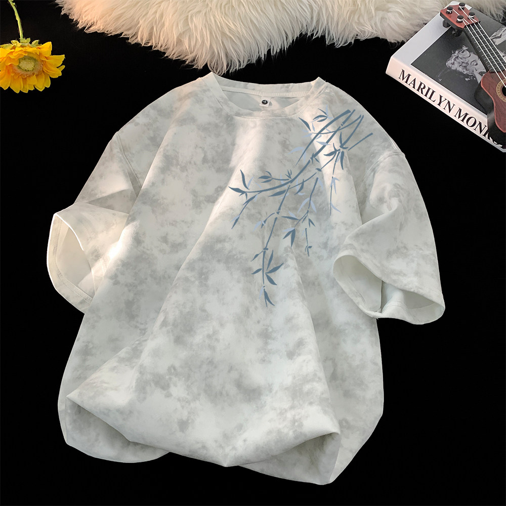 国潮水洗做旧男士短袖t恤2026新款上衣夏季潮流宽松大码扎染半袖