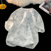 扎染半袖 国潮水洗做旧男士 上衣夏季 潮流宽松大码 短袖 t恤2026新款