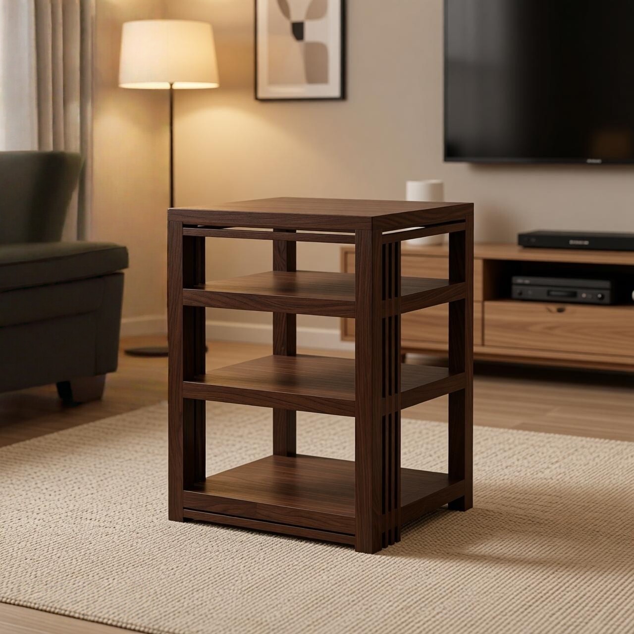 名匠功放架实木机柜音响架家用复古书架落地支架音箱支架功放机柜