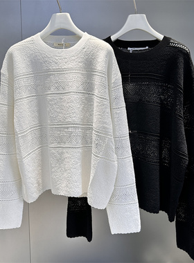 MACQNF正品2025春新时尚百搭宽松休闲镂空圆领套头针织衫MQ89326