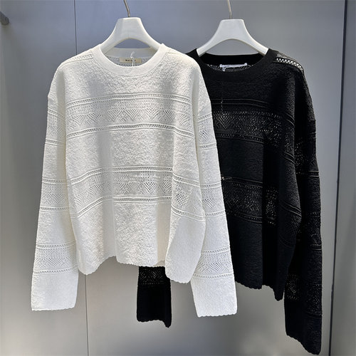 MACQNF正品2025春新时尚百搭宽松休闲镂空圆领套头针织衫MQ89326