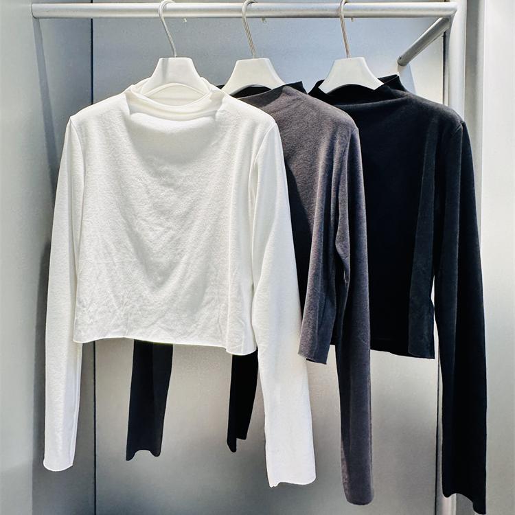 MACQNF正品2024秋新时尚宽松休闲小高领高品质加厚打底T恤MQ22196
