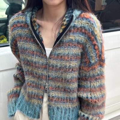 MACQNF针织拉链款甩帽