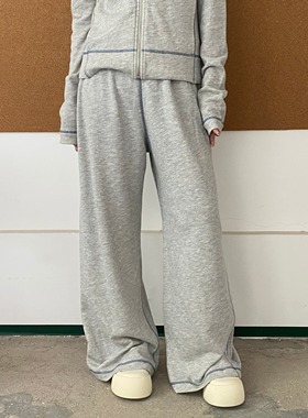 MACQNF正品2025秋新款时尚百搭显瘦简约松紧腰直筒阔腿裤MQ22830