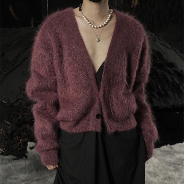 MACQNF正品2025秋冬款MQ89033高品质蝙蝠袖百搭马海毛短款针织衫