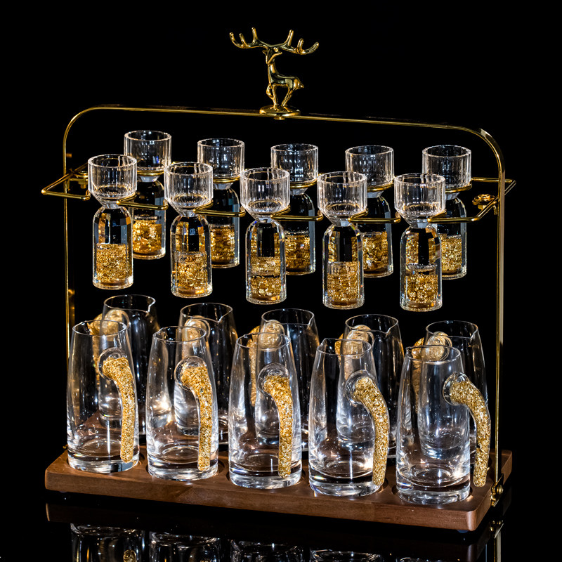 高端中式白酒杯套装家用礼盒高级金箔分酒器酒具轻奢金箔白酒酒杯