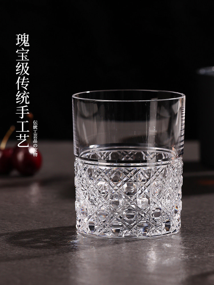 日本进口kagami八角笼目纹double水晶玻璃威士忌洋酒杯礼盒装送人