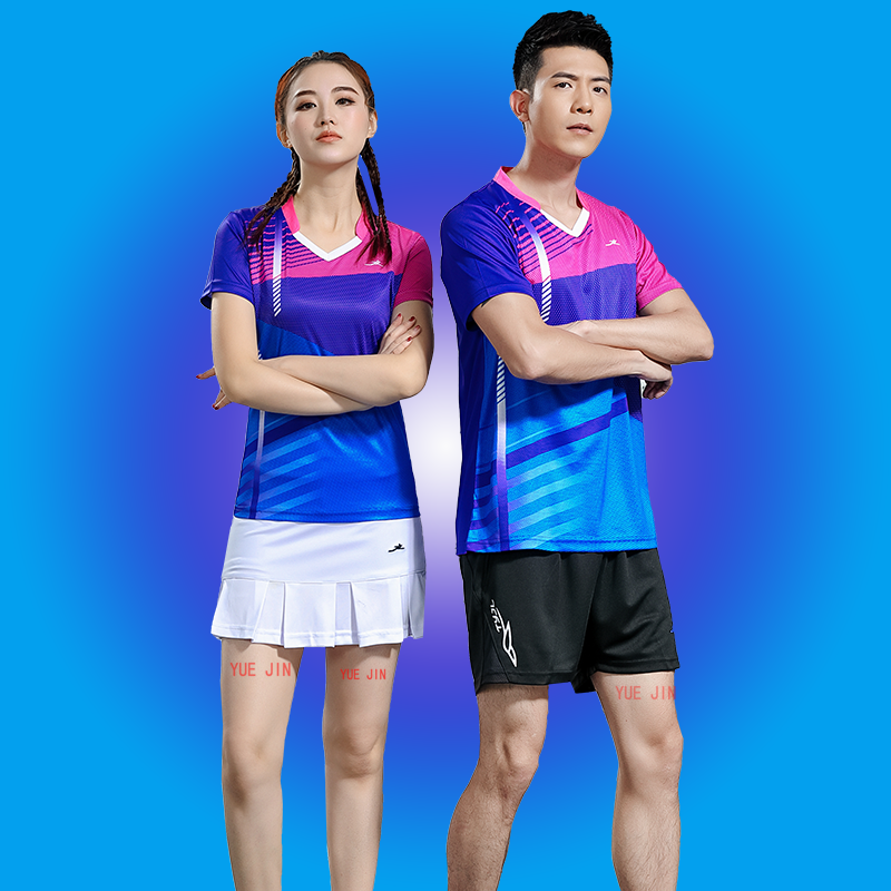 羽毛球服套装V领男女夏修身比赛训练排球衣裤短袖T恤运动乒乓球衣