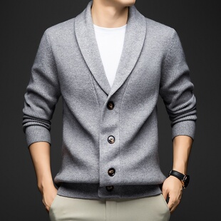 哥宾尼高端厚针织衫开衫男春秋季2025新款潮流商务休闲羊毛衫外套